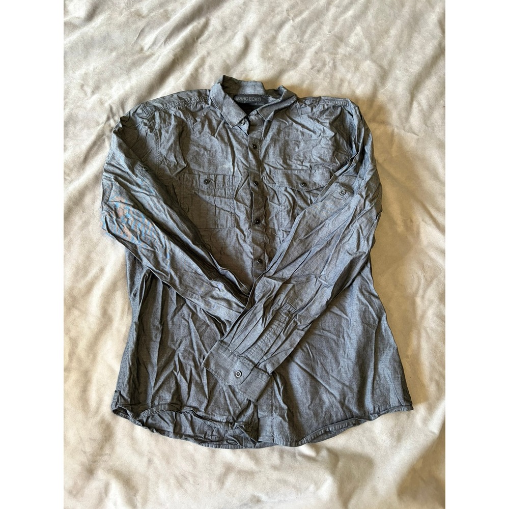 Marc Ecko Cut & Sew Mens Gray Long Sleeve Button Down Utility Shirt Large